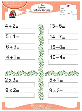 Çocuklar İçin toplam işlemi yaprak testleri 